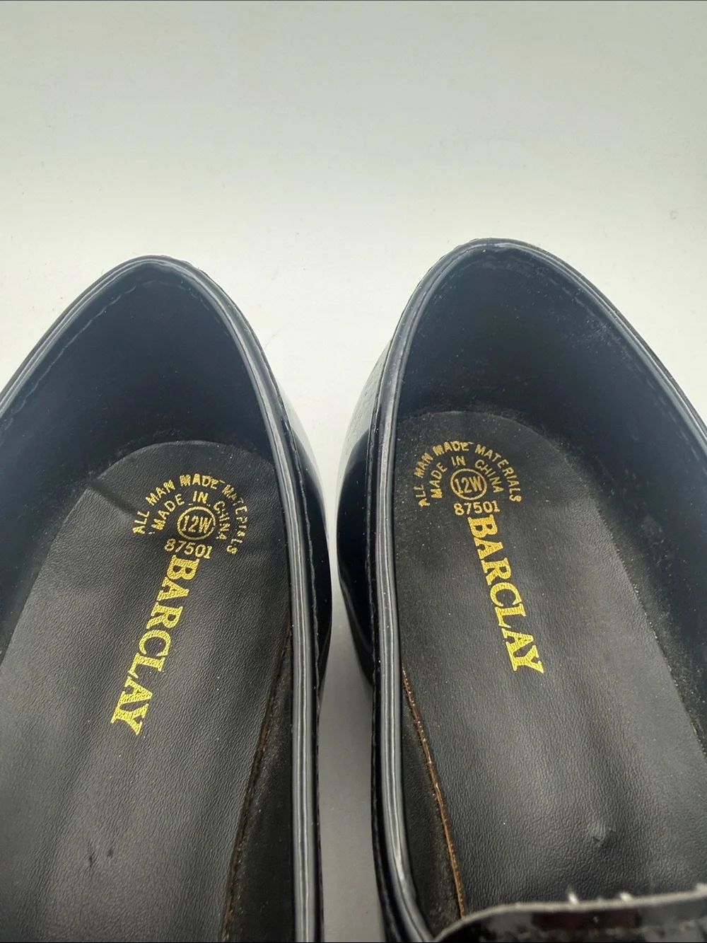 Mens Barclay black patent faux leather high polish formal slip on shoes sz 12 W